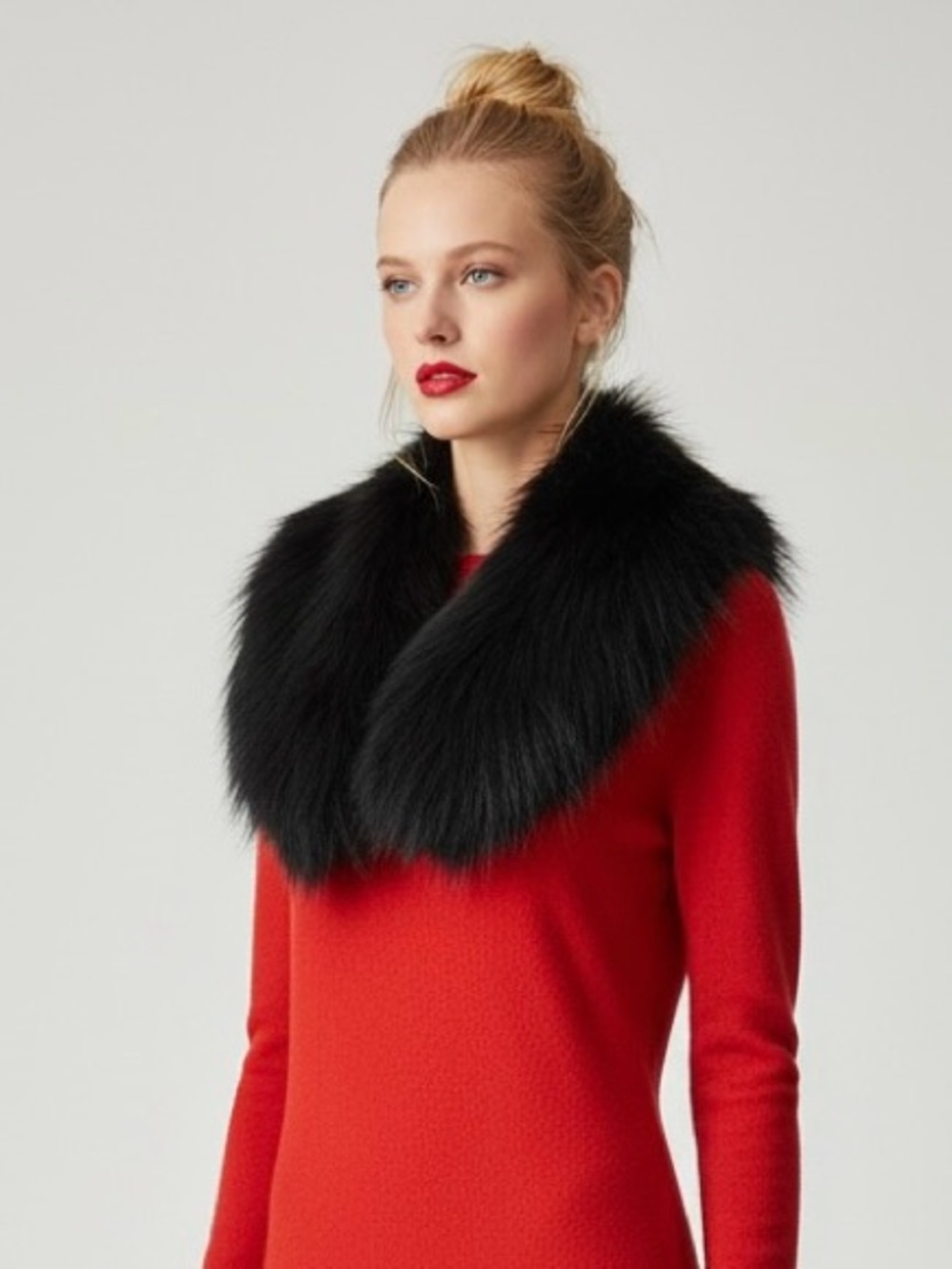 Plush Black Faux Fur Collar - Women's Wrap